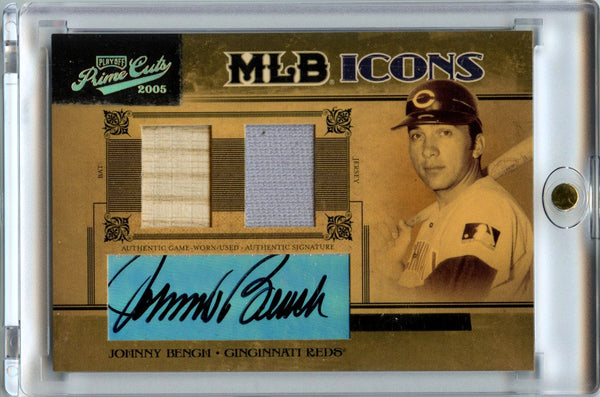 Johnny Bench 2005 Playoff Prime Cuts MLB Icons Dual Patch Auto 8/25 #MLB-24