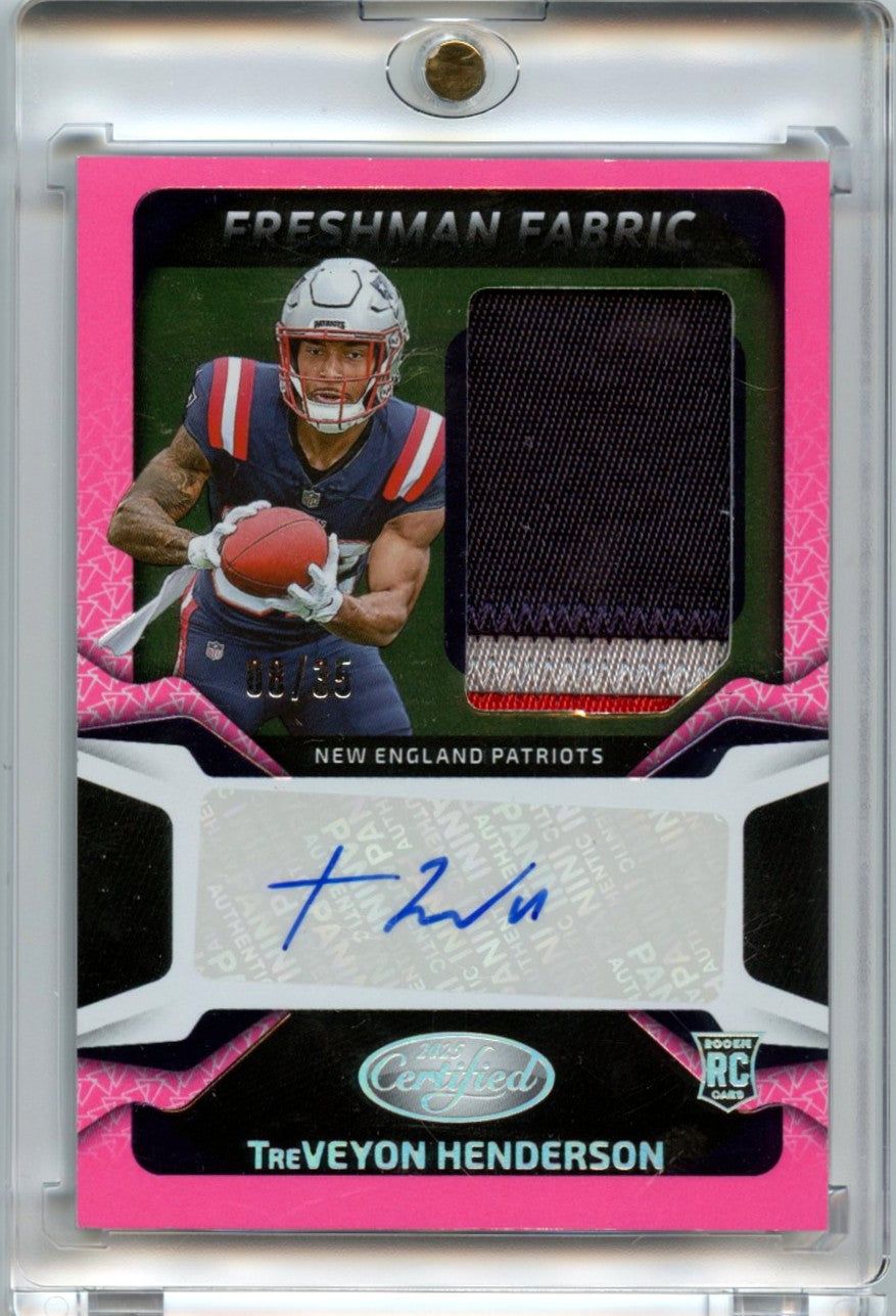 TreVeyon Henderson 2025 Panini Certified Pink Freshman Fabric Rookie Patch Auto 8/35 #FBC-THN