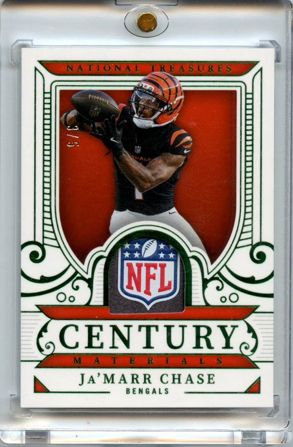 Ja'marr Chase 2025 Panini National Treasures Century Materials Green NFL Shield Patch 3/5 #CM-JMC