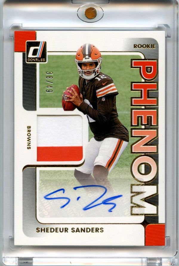 Shedeur Sanders 2025 Donruss Football Rookie Phenoms Rookie Patch Auto 38/49 #PJA-SSS