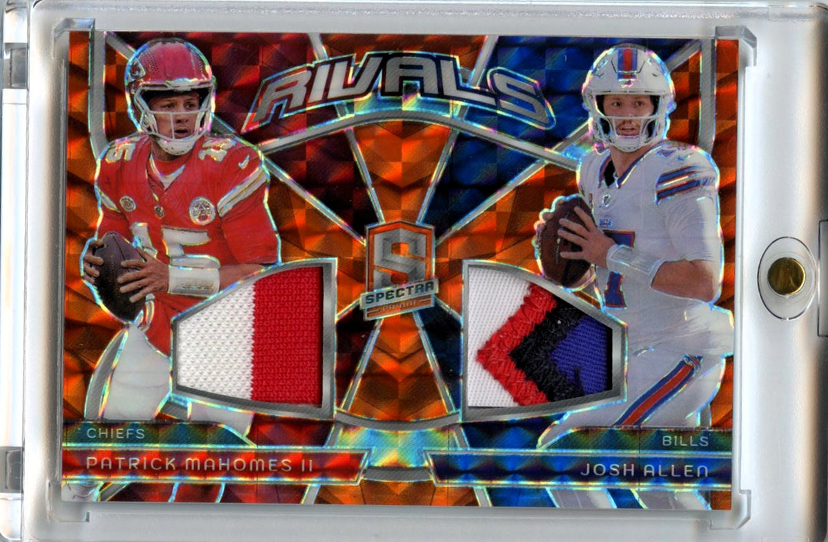 Patrick Mahomes / Josh Allen 2024 Spectra Football Orange Rivals Dual Patch 8/10 #RVL-PMJA