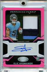 Elic Ayomanor 2025 Panini Certified Pink Freshman Fabric Rookie Patch Auto 23/35 #FBC-EAR