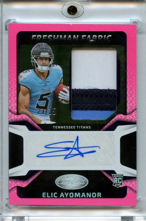 Elic Ayomanor 2025 Panini Certified Pink Freshman Fabric Rookie Patch Auto 23/35 #FBC-EAR