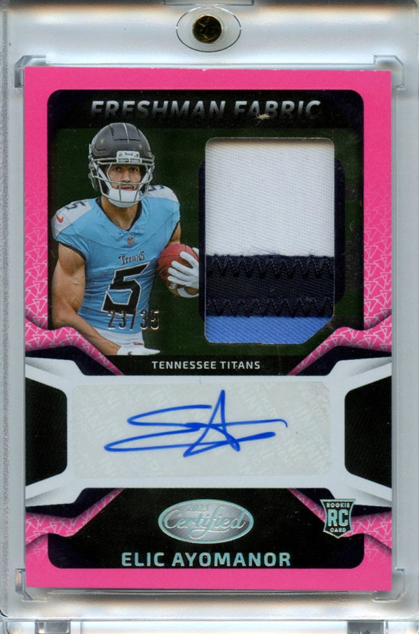 Elic Ayomanor 2025 Panini Certified Pink Freshman Fabric Rookie Patch Auto 23/35 #FBC-EAR
